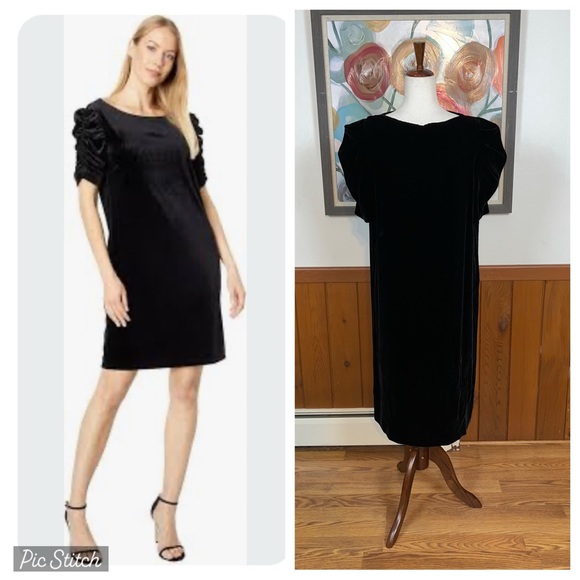 Gorgeous Halston Ruched Sleeve Black Velvet Dress! - Picture 1 of 7